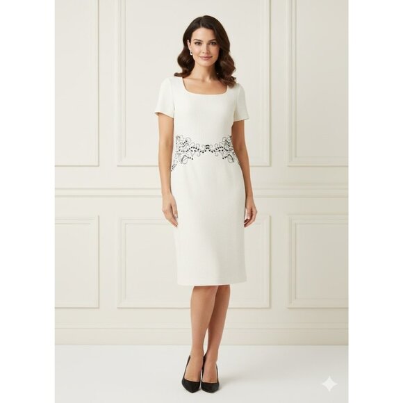 NWT St. John Sheath in Bright White Black Studded Embellished Tweed Dress 8 - Picture 1 of 10